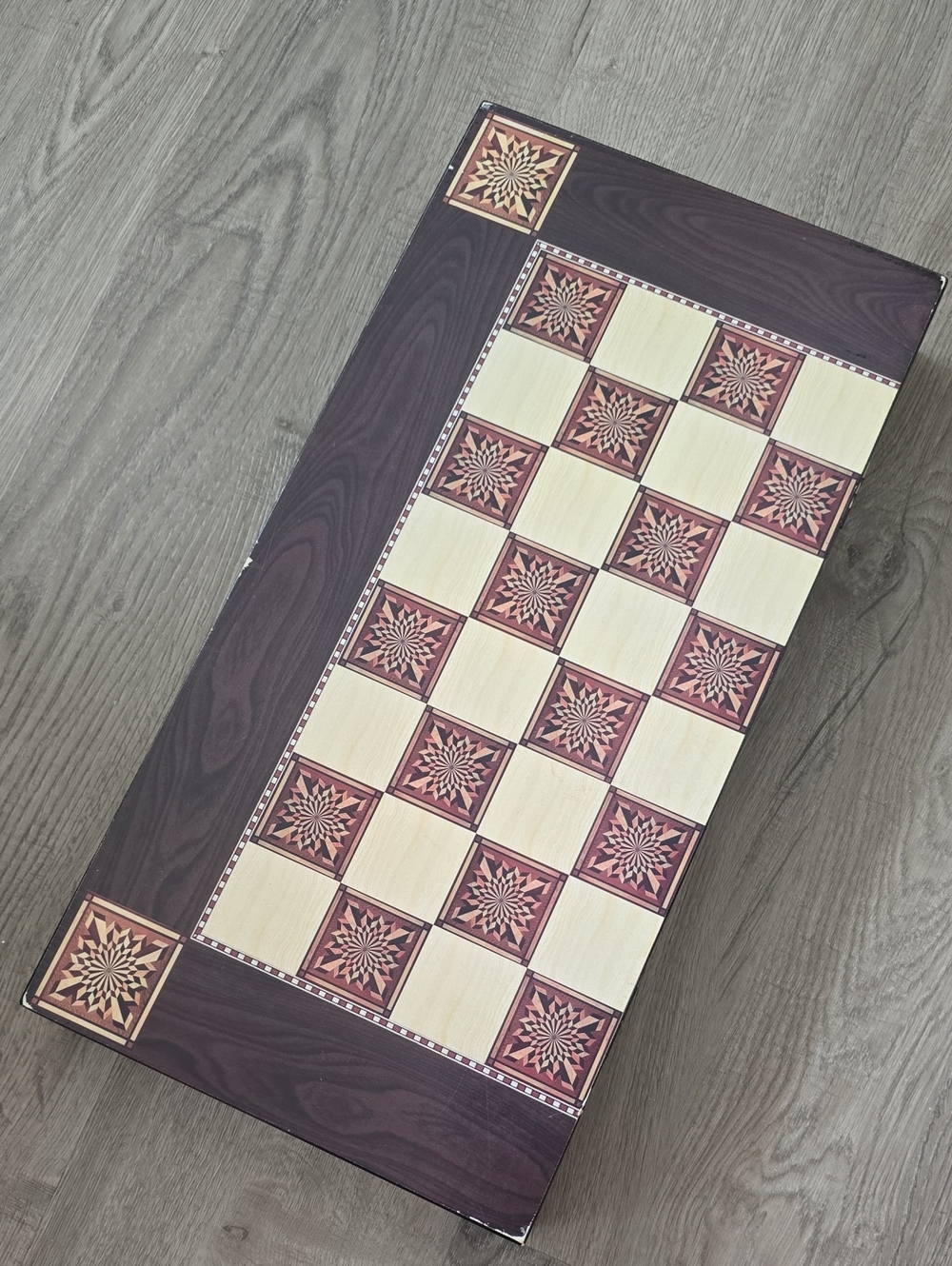 Decorative Wooden Backgammon/Chess Board - Brown & Cream